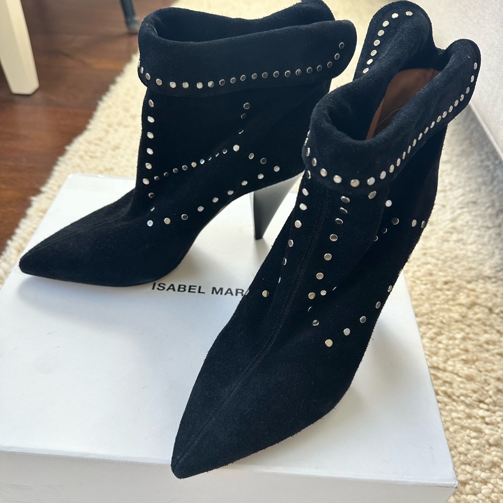 Isabel Marant Black Suede Studded Story Lisbo Ankle Boots, Size 39, NIB - Picture 14 of 14